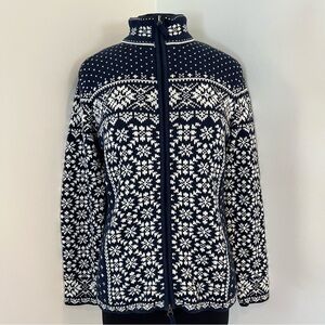 L.L. Bean Fisherman Sweater Womens M Navy Nordic Birdseye Zip Cotton